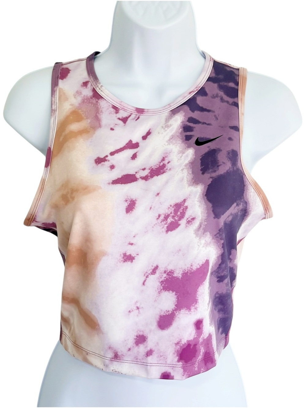 NIKE Dri-FIT Tie Dye Cropped Athletic Tank Top Purple Pink Orange Women’s Small